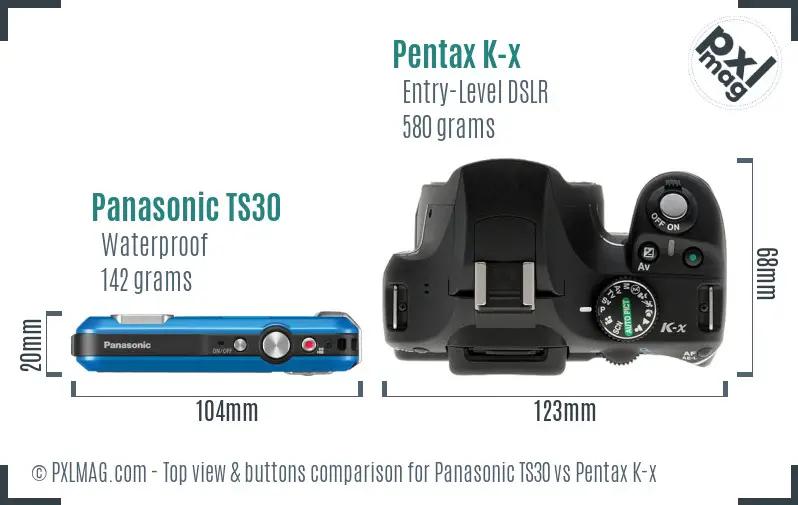 Panasonic TS30 vs Pentax K-x top view buttons comparison