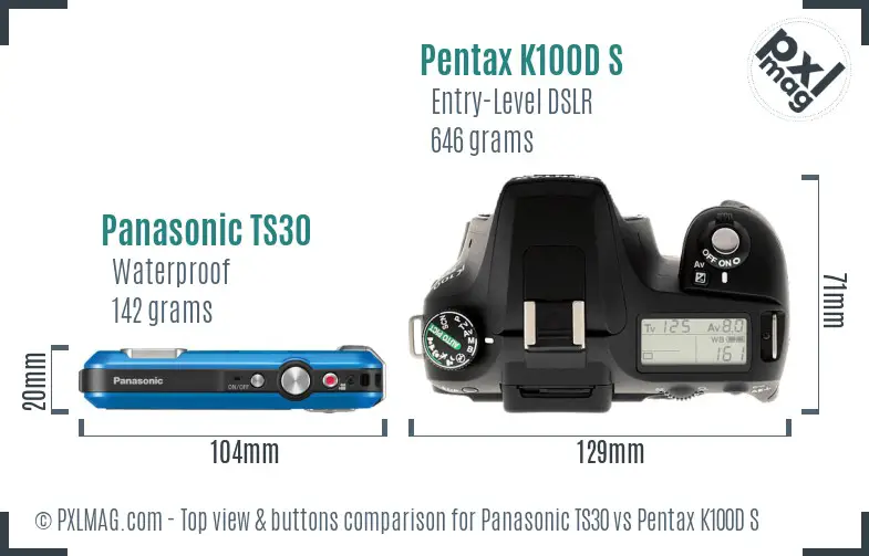 Panasonic TS30 vs Pentax K100D S top view buttons comparison