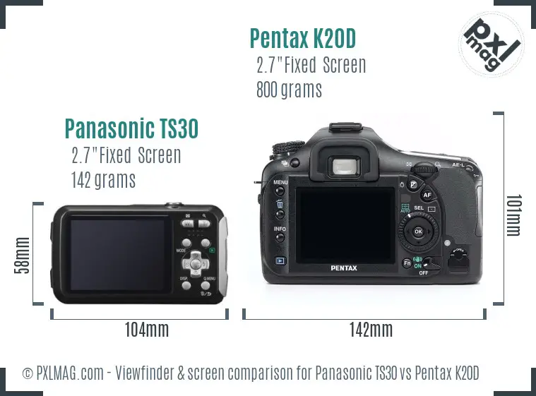 Panasonic TS30 vs Pentax K20D Screen and Viewfinder comparison