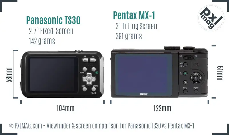 Panasonic TS30 vs Pentax MX-1 Screen and Viewfinder comparison