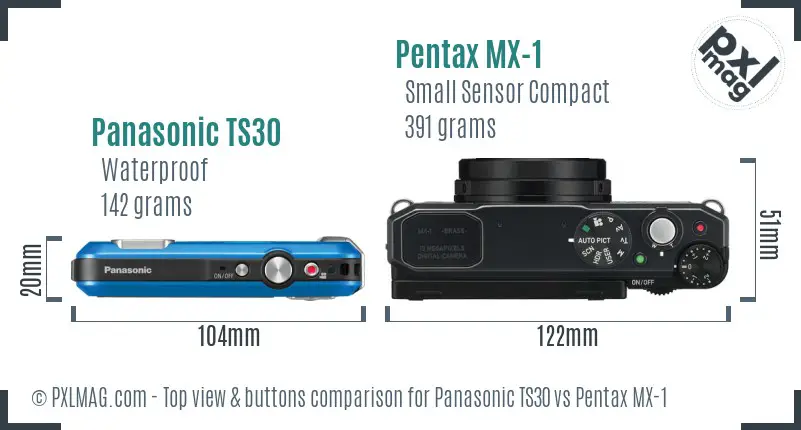 Panasonic TS30 vs Pentax MX-1 top view buttons comparison