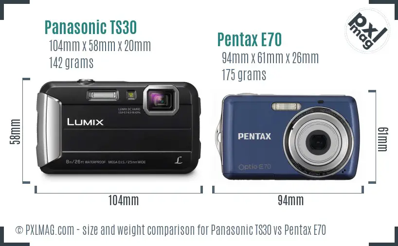 Panasonic TS30 vs Pentax E70 size comparison