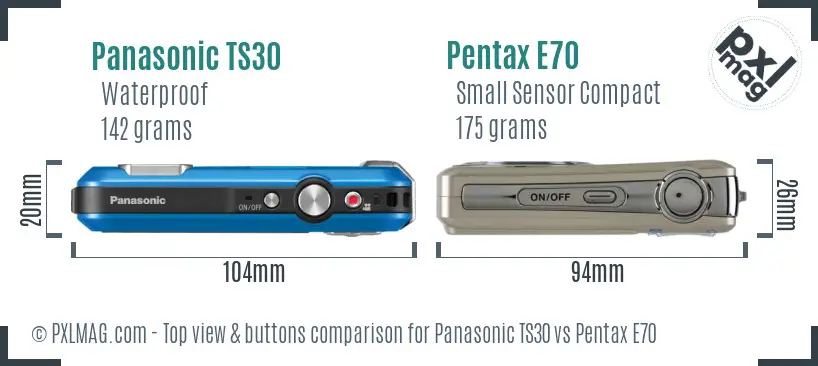 Panasonic TS30 vs Pentax E70 top view buttons comparison