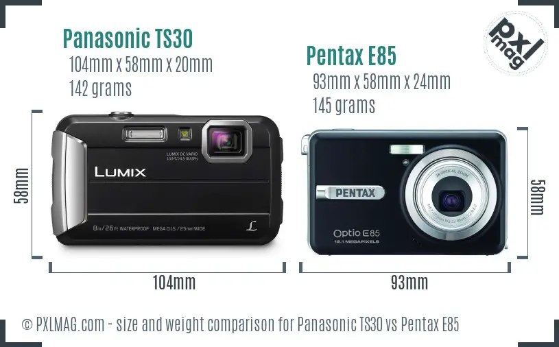 Panasonic TS30 vs Pentax E85 size comparison