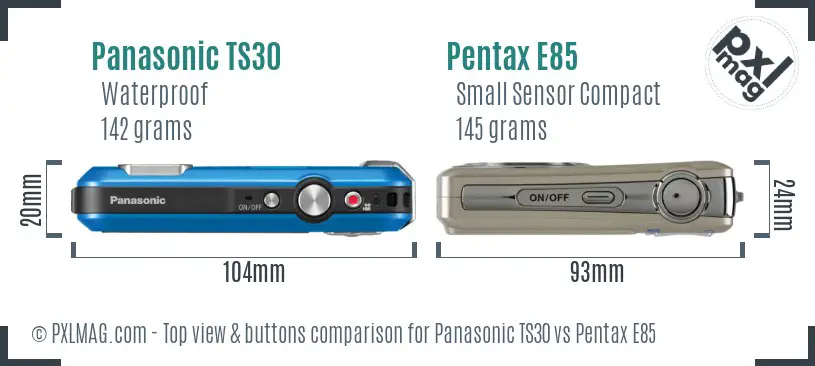 Panasonic TS30 vs Pentax E85 top view buttons comparison