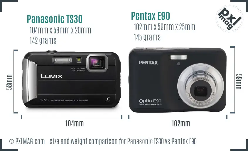 Panasonic TS30 vs Pentax E90 size comparison