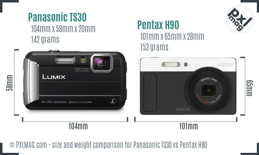 Panasonic TS30 vs Pentax H90 size comparison