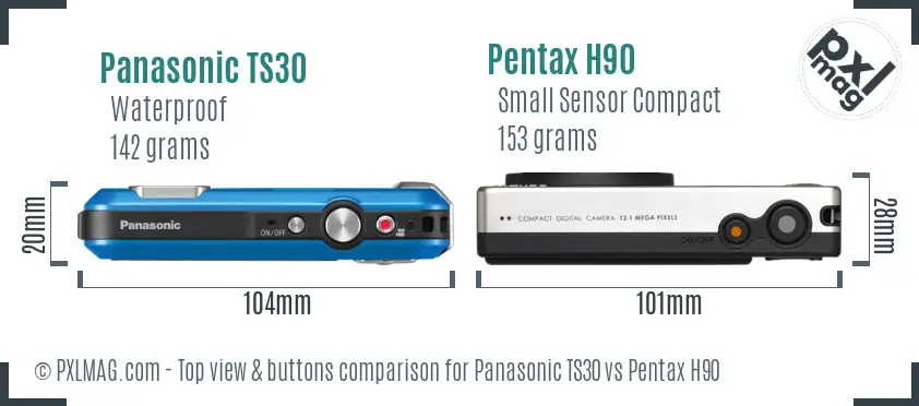 Panasonic TS30 vs Pentax H90 top view buttons comparison