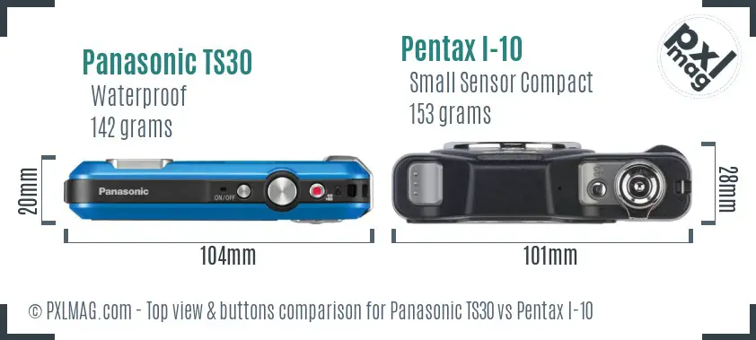 Panasonic TS30 vs Pentax I-10 top view buttons comparison
