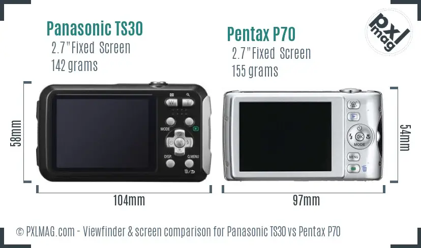 Panasonic TS30 vs Pentax P70 Screen and Viewfinder comparison