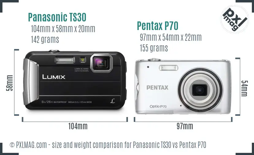 Panasonic TS30 vs Pentax P70 size comparison