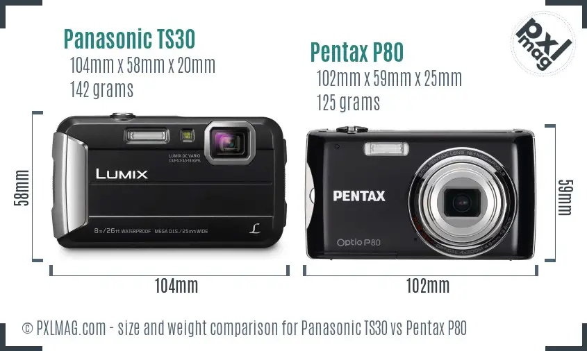 Panasonic TS30 vs Pentax P80 size comparison
