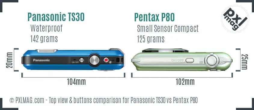 Panasonic TS30 vs Pentax P80 top view buttons comparison