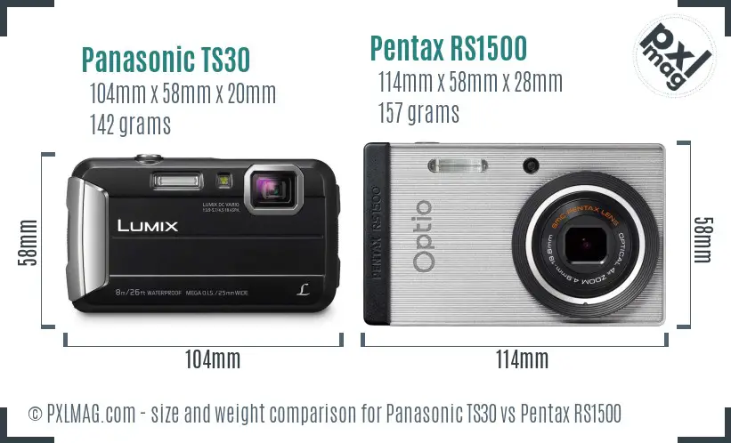 Panasonic TS30 vs Pentax RS1500 size comparison