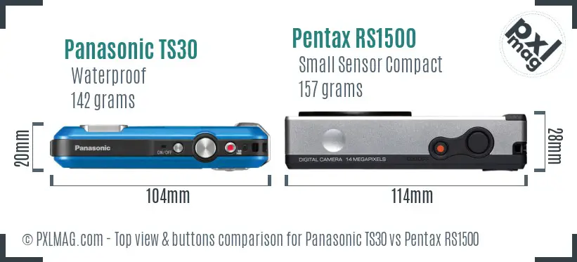 Panasonic TS30 vs Pentax RS1500 top view buttons comparison