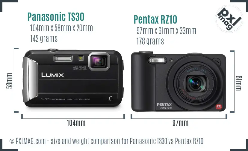 Panasonic TS30 vs Pentax RZ10 size comparison