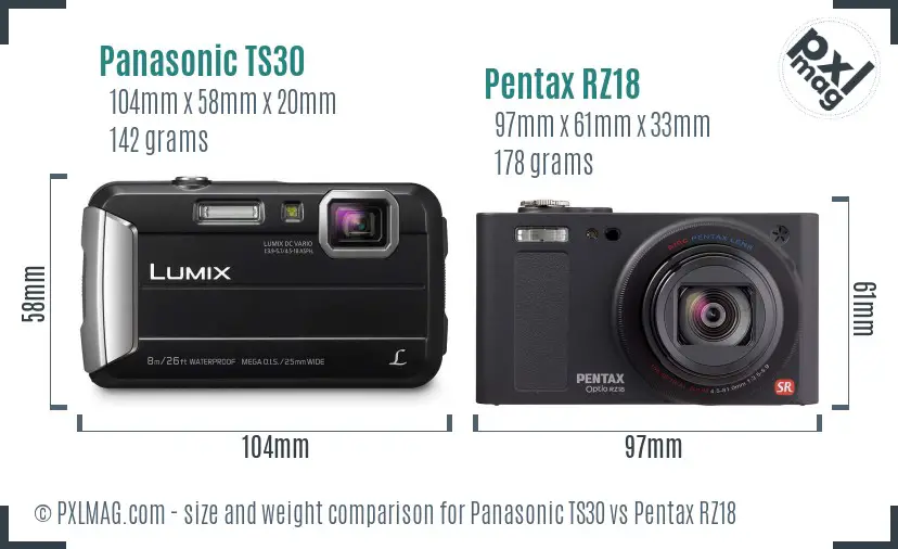 Panasonic TS30 vs Pentax RZ18 size comparison
