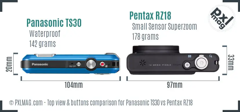 Panasonic TS30 vs Pentax RZ18 top view buttons comparison