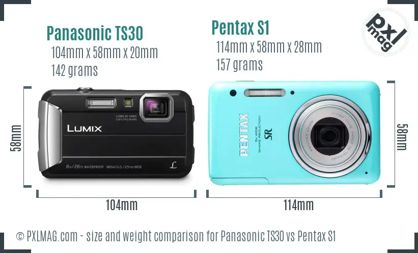 Panasonic TS30 vs Pentax S1 size comparison