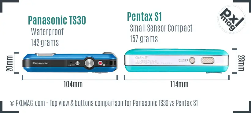 Panasonic TS30 vs Pentax S1 top view buttons comparison