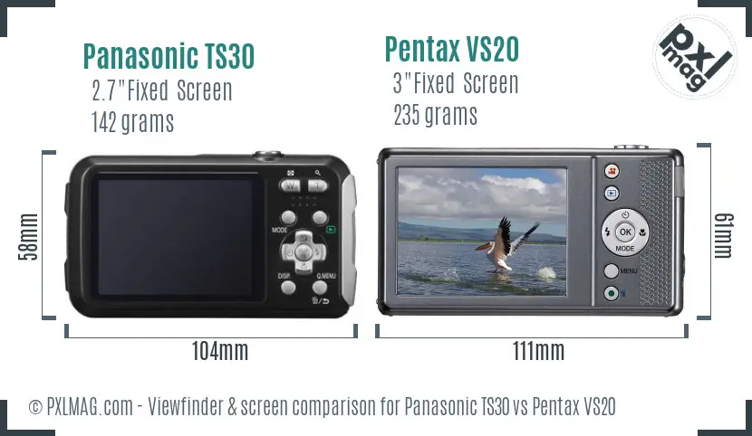 Panasonic TS30 vs Pentax VS20 Screen and Viewfinder comparison