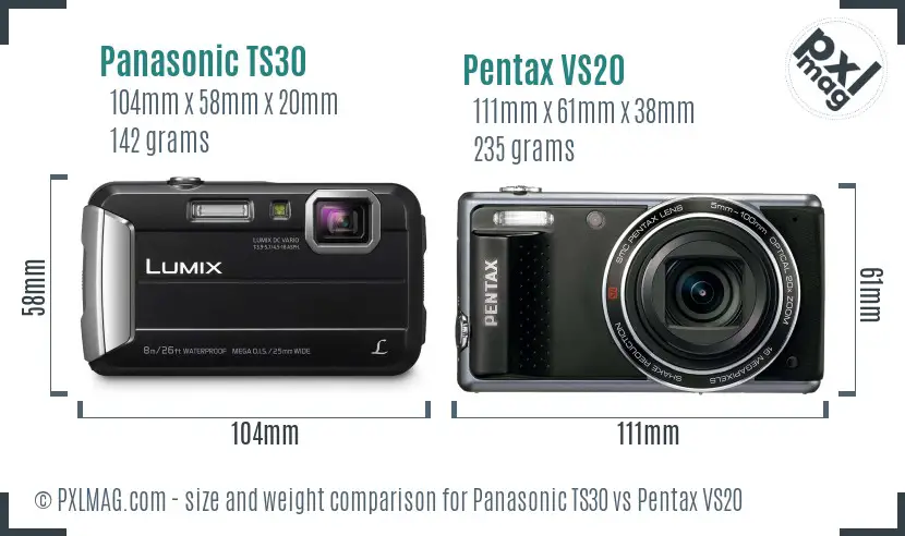 Panasonic TS30 vs Pentax VS20 size comparison