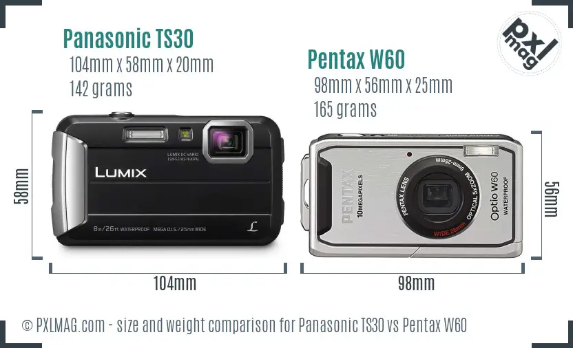 Panasonic TS30 vs Pentax W60 size comparison