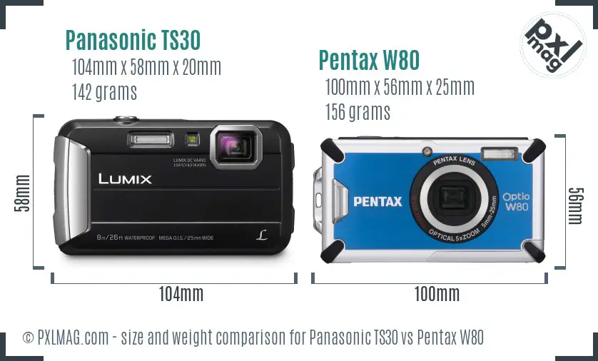 Panasonic TS30 vs Pentax W80 size comparison