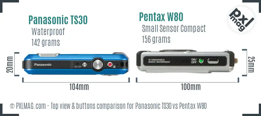 Panasonic TS30 vs Pentax W80 top view buttons comparison