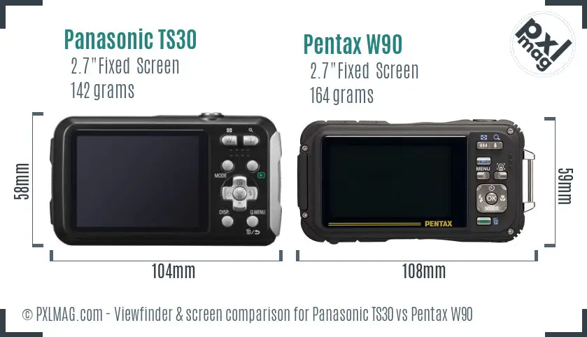Panasonic TS30 vs Pentax W90 Screen and Viewfinder comparison