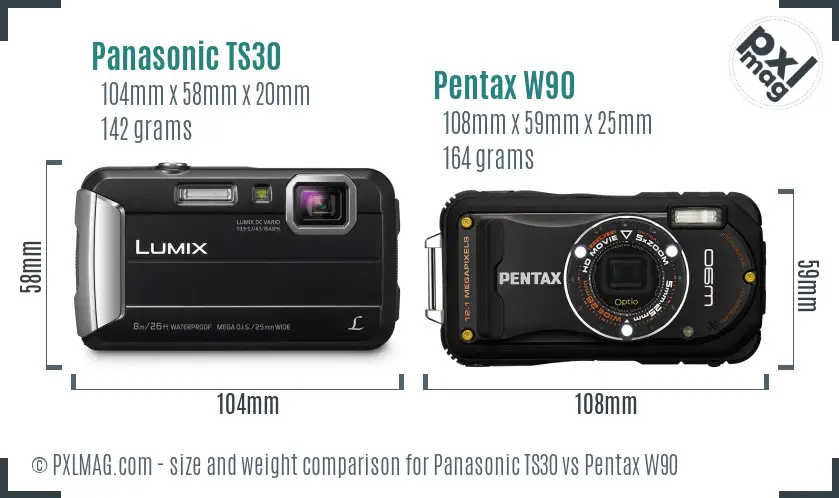 Panasonic TS30 vs Pentax W90 size comparison