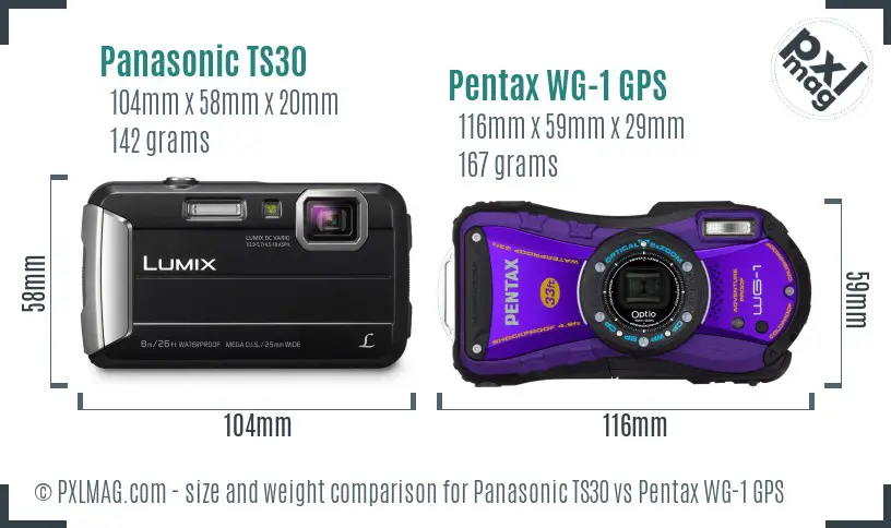 Panasonic TS30 vs Pentax WG-1 GPS size comparison
