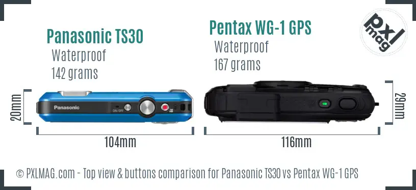Panasonic TS30 vs Pentax WG-1 GPS top view buttons comparison