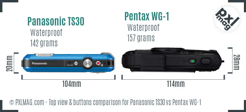 Panasonic TS30 vs Pentax WG-1 top view buttons comparison