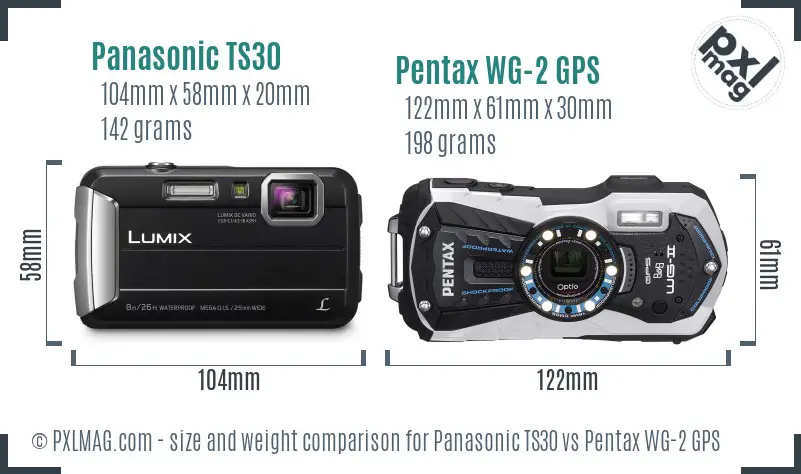 Panasonic TS30 vs Pentax WG-2 GPS size comparison