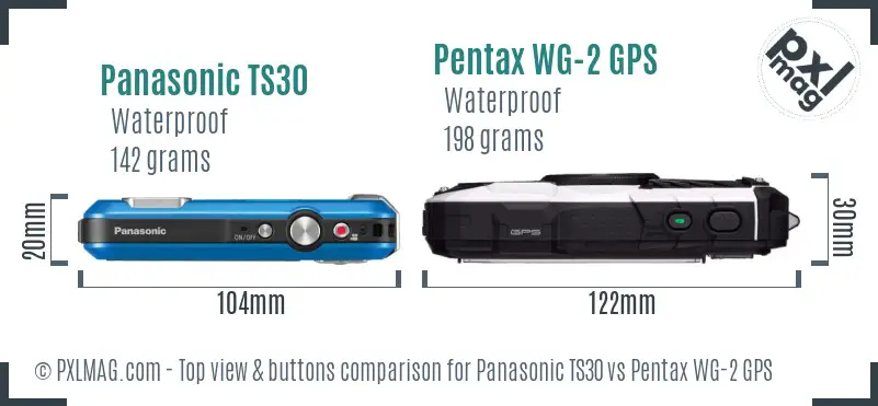 Panasonic TS30 vs Pentax WG-2 GPS top view buttons comparison