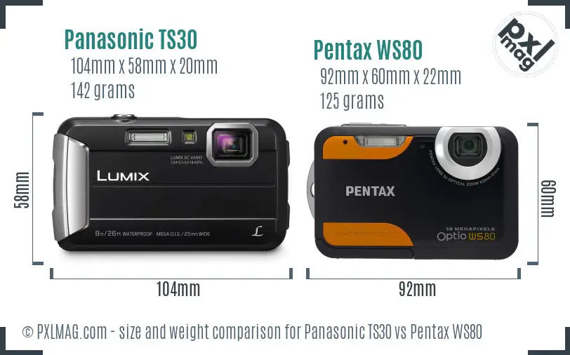 Panasonic TS30 vs Pentax WS80 size comparison