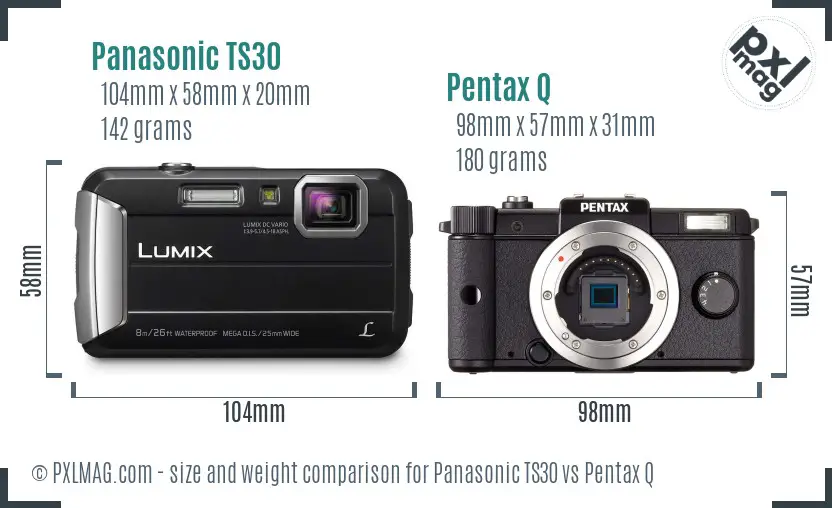 Panasonic TS30 vs Pentax Q size comparison