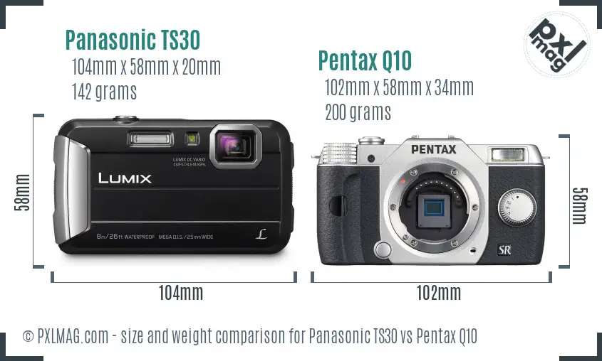 Panasonic TS30 vs Pentax Q10 size comparison