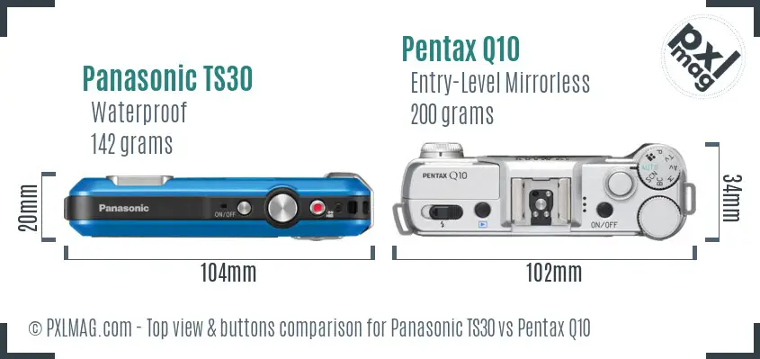Panasonic TS30 vs Pentax Q10 top view buttons comparison