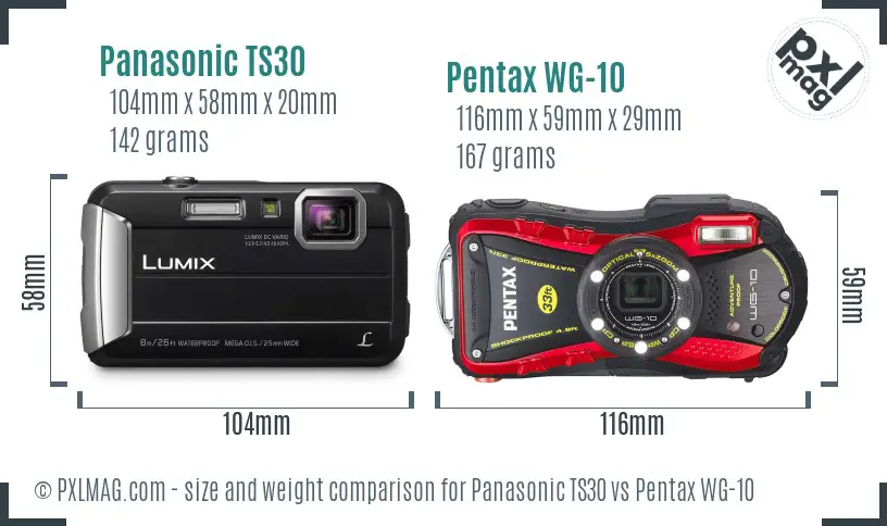 Panasonic TS30 vs Pentax WG-10 size comparison
