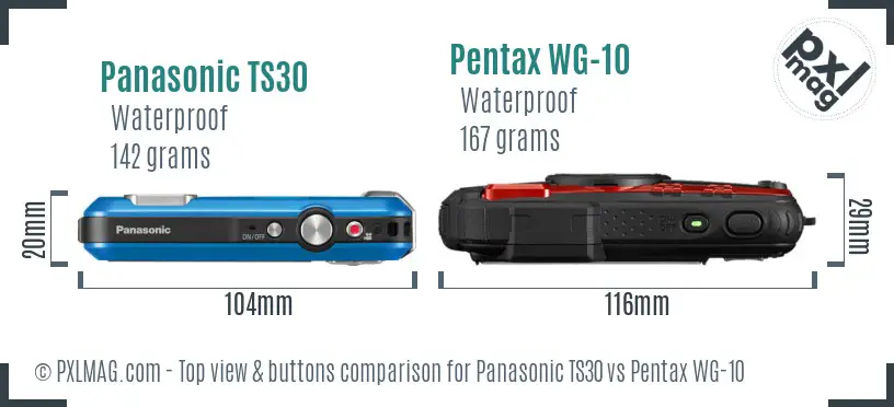 Panasonic TS30 vs Pentax WG-10 top view buttons comparison
