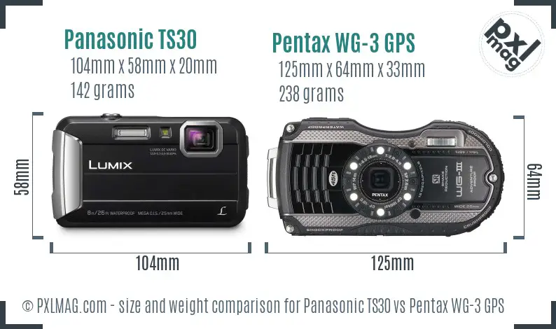 Panasonic TS30 vs Pentax WG-3 GPS size comparison