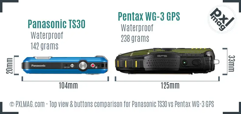 Panasonic TS30 vs Pentax WG-3 GPS top view buttons comparison