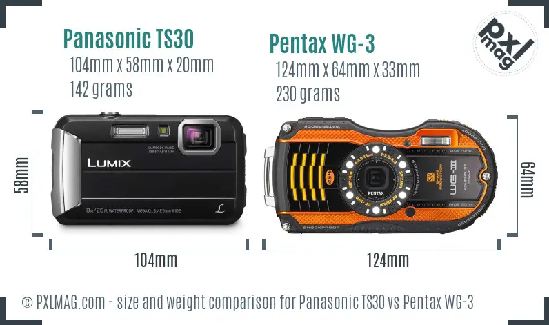 Panasonic TS30 vs Pentax WG-3 size comparison
