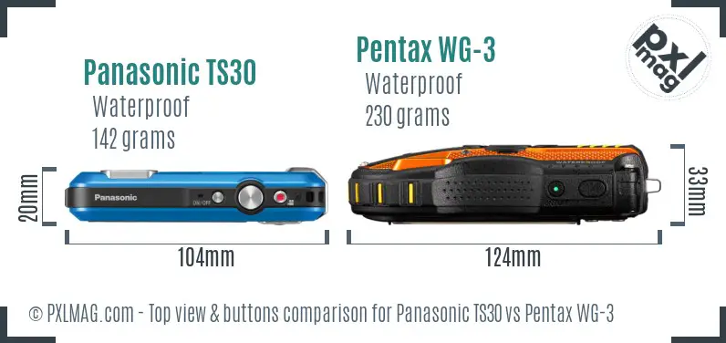 Panasonic TS30 vs Pentax WG-3 top view buttons comparison