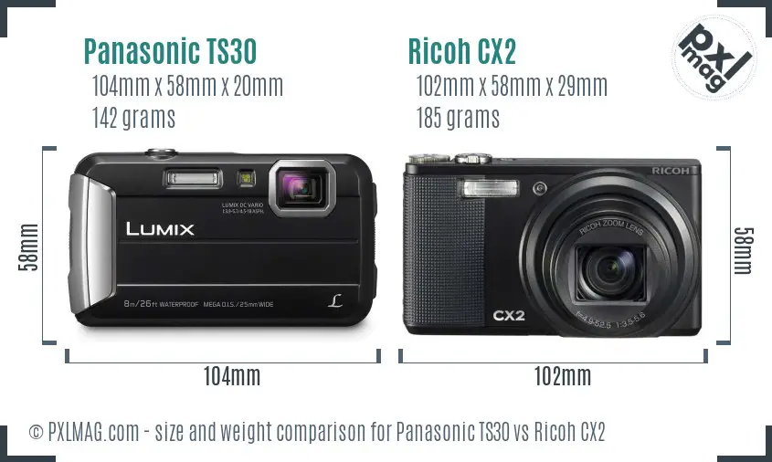 Panasonic TS30 vs Ricoh CX2 size comparison
