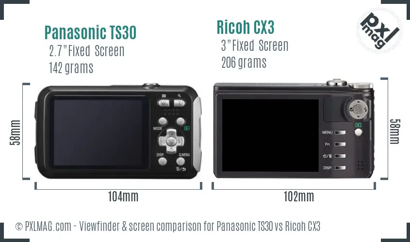 Panasonic TS30 vs Ricoh CX3 Screen and Viewfinder comparison