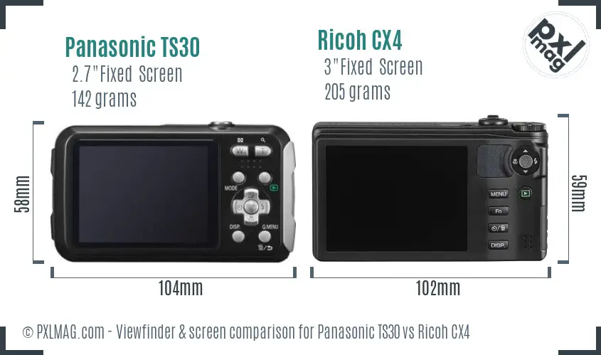Panasonic TS30 vs Ricoh CX4 Screen and Viewfinder comparison