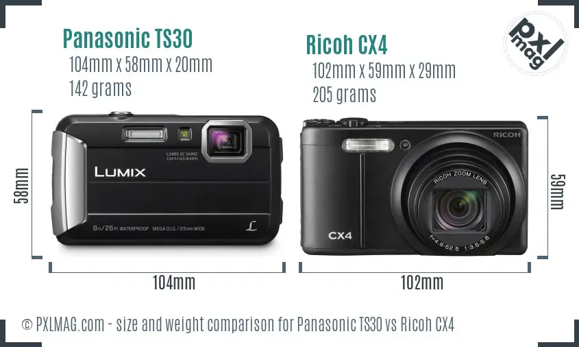 Panasonic TS30 vs Ricoh CX4 size comparison